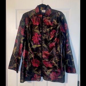 Chico's NWOT 100% Silk Beaded Lightweight Lined Floral Kimono/Jacket Size 2